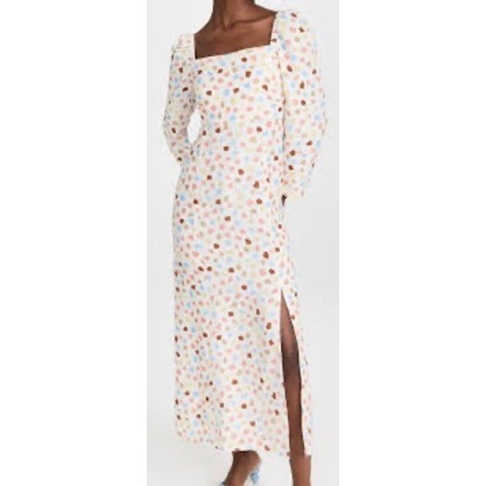 RIXO London Hattie  Linen Blend Disty Tulip Square Neck Maxi Dress  Size L US 10 - Picture 4 of 10